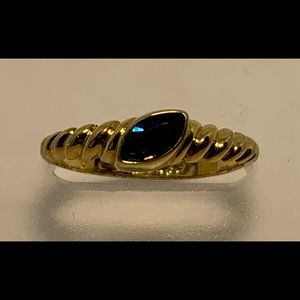 18KT GOLD PLATED AND GENUINE SAPPHIRE RING, SIZE 6